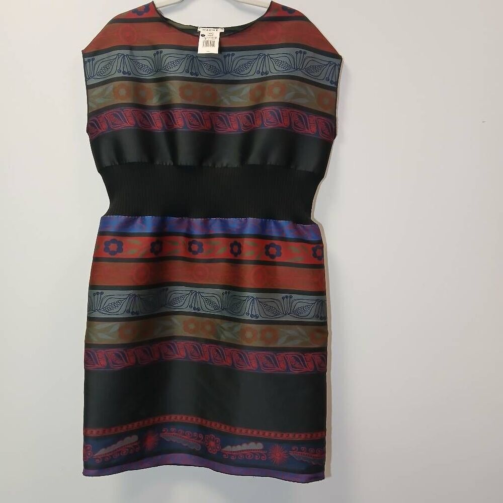 Hache london womens large dress burgundy rustic brown batik art wear